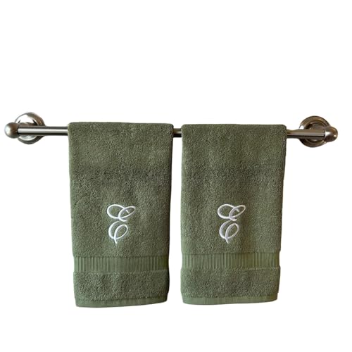 Sage Monogrammed Hand Towels for Bathroom - Luxury Hotel Quality Personalized Initial Embroidered Towel for Powder Room, Spa - GOTS Organic Certified - Set of 2 White Letter E