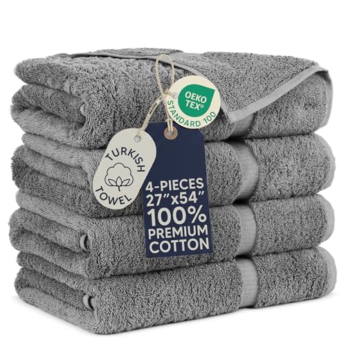 Towel Bazaar Premium Turkish Cotton Super Soft and Absorbent Towels (4-Piece Bath Towels, Gray)