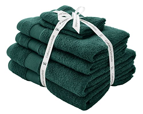 Catherine Lansfield Bathroom Anti Bacterial 500 gsm Soft & Absorbent Cotton 6 Piece Towel Set Forest Green
