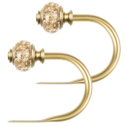 "2 Pack Curtain Holdbacks, USFOOK Decorative Window Drapery Tiebacks (2 Pack/1 Pair), Curtain Tie Back Hooks for Wall with Gold Translucent Finials (4.3"" L x 3.4"" W)"