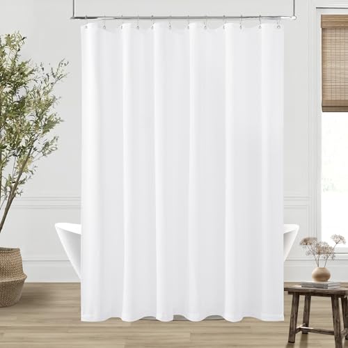 DUKIYO White 80 Inch Long Shower Curtain Linen Cotton Cloth Fabric Shower Curtains for Bathroom with Hooks Set Farmhouse Boho Modern Extra Long Water Repellent Off White Bath Drapes, 72x80 in Length