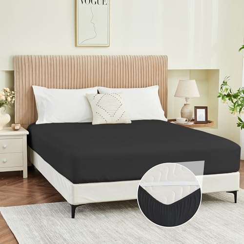 Yuurom Full Fitted Sheet Only, Ultra Soft Brushed Microfiber Hotel Quality Bottom Sheet, Deep Pocket Fits 8-14 inches Mattresses, Luxury Durable Sheets for Full Size Bed, Black
