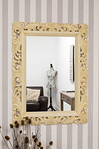 "NEW STUNNING VERY LARGE ORNATE CREAM BEVELLED OVERMANTLE WALL MIRROR MIRROR 48"" X 36"""
