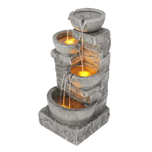Teamson Home Pot Fountain Stacked Stone 33 Inches Height, Gray