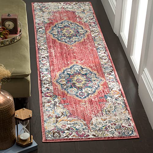 Safavieh Trendy New Transitional Indoor Woven Runner Area Rug, Bristol Collection, BTL343, in Fuchsia / Light Grey, 69 X 244 cm for Living Room, Bedroom or Any Indoor Space