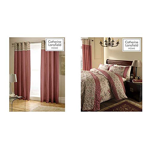 Catherine Lansfield Kashmir Easy Care Eyelet Curtains Multi, 66x72 Inch & Lansfield Kashmir Easy Care Double Duvet Set Multi