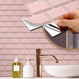 WALPLUS 28.5x14cm@36 pcs Blush Pink Subway Brick Tile Sticker Backsplash Tile Paint Stick on Tiles Peel and Stick Self Adhesive Wall Tiles Stickers for Kitchen Bathroom Tile Transfer