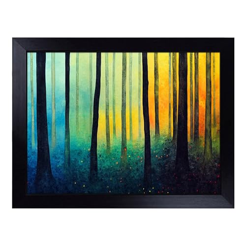 Lap Tray with Bean Bag Cushion, Forest In Technicolour - Handmade in the UK, Raised Wooden Edge, Padded Cushion, Heat-Resistant Wipe-Clean Surface, for Meals, Laptops and Crafts