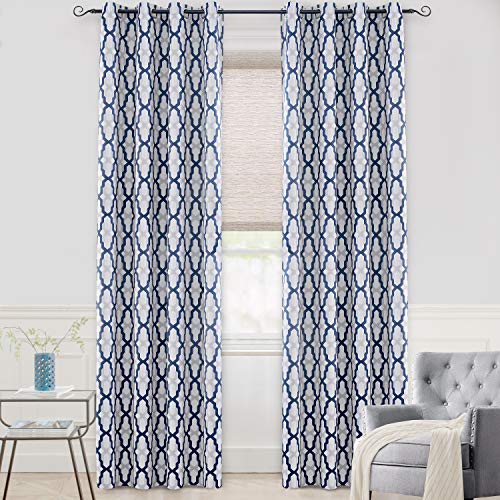 DriftAway Mason Thermal Blackout Grommet Window Curtains Geometric Trellis Pattern 2 Panels Each 52 Inch by 120 Inch Navy