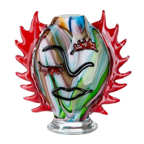 Glass Art Pepito Face Vase, Glass, Multi-Colour, Face Motif, Height 26 cm x Width 23 cm, Hand-Painted