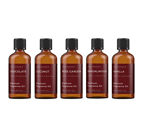 Mystic Moments - Favourite Fragrance Oil Starter Pack - 5x100ml - Five scents: Chocolate, Coconut, Rose Garden, Sandalwood and Vanilla for candles, wax melts and soaps.