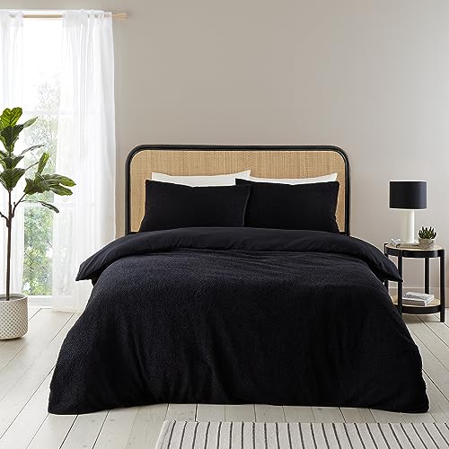 Catherine Lansfield Soft Boucle Single Duvet Cover Set with Pillowcase Black
