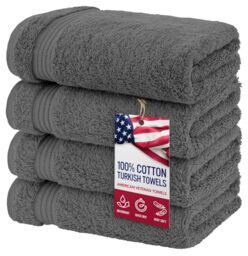 American Veteran Towel, Hand Towels for Bathroom Set of 4, 100% Cotton Turkish Hand Towel Sets Clearance Prime, Soft Hand Face Towels, Dark Gray Hand Towels