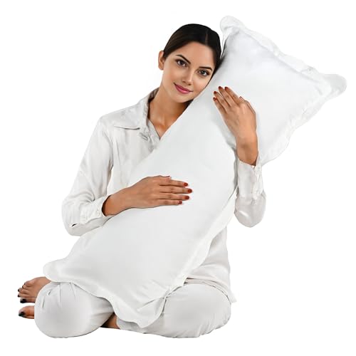 "Ridhi White with White Scalloped 100% Cotton 400 TC Throw Pillow Covers 14""x36"" Solid Pure Farmhouse Case Soft Home Decor for Sofa, Bed, Couch, Living Room Gift for Spring, Easter, Valentine"