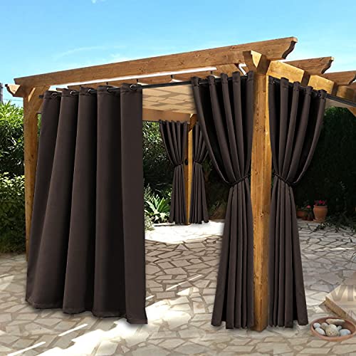 Bonzer Waterproof Indoor/Outdoor Curtains for Patio Thermal Insulated - Sun Blocking Outside Blackout Curtains for Bedroom/Porch/Living Room/Pergola/Cabana 2 Panels, 70 x 108 inch, Chocolate