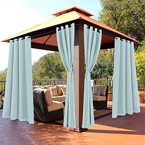 BONZER Outdoor Curtains for Patio Waterproof Weighted Blackout Blinds - Thermal Insulated Privacy Indoor/Outside Grommet Drapes for Porch/Pergola/Cabana/Backyard, 1 Panel, 84W x 108L inch, Seafoam