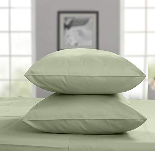 Threadmill Home Linen 600 Thread Count 100% Cotton Pillow Cases Solid Sateen Set of 2 Cotton Pillowcases King Size, Luxury Soft and Smooth, Sage Green