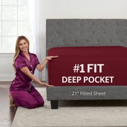 Deep Pocket Full Size Fitted Sheet 21' Full Size Deep Pocket Perfectly Fit 17'23' Mattress & Toppers Lovely Soft Joyful Feel Burgundy