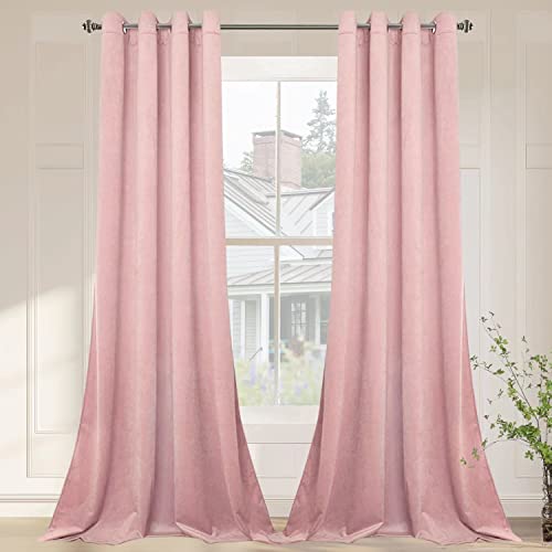 "SMILETIME Pink Velvet Curtains 52""x108"" Grommet 2 Panels - OEKO-TEX rust-proof grommets light filtering heat insulated noise reducing, living room bedroom study, machine washable"