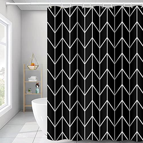 Umpoo Black and White Pattern Bathroom Shower Curtain Abstract Geometry Line Bath Curtain with Hooks Waterproof Polyester Fabric Shower Curtains for Modern Artistic Bath Decorative, 72x78 Inch