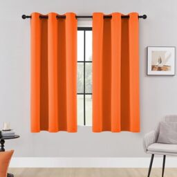 HUTO Short Blackout Curtains Drapes - Thermal Insulated Antique Copper Grommet Black Out Drapery Panels for Basement Bathroom Small Windows, Set of 2, 42 Inch by 45 Inch, Vibrant Orange