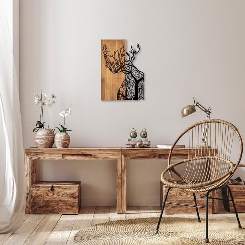 Stylish Decorative Wooden Wall Accessory, Black & Walnut, 41 x 3 x 58 cm, 50% Wood (3 cm) & 50% Metal (1.5 mm), Unique Design for Home Decor