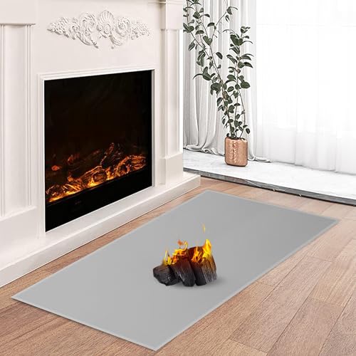 TOHONFOO Fireproof Fireplace Mat, 42 x 24 x 0.04 inch, Grey, Area Rug, Modern, Contemporary, High Pile, Machine Made, Indoor, Christmas, Fireplace, Wood Stove, Winter