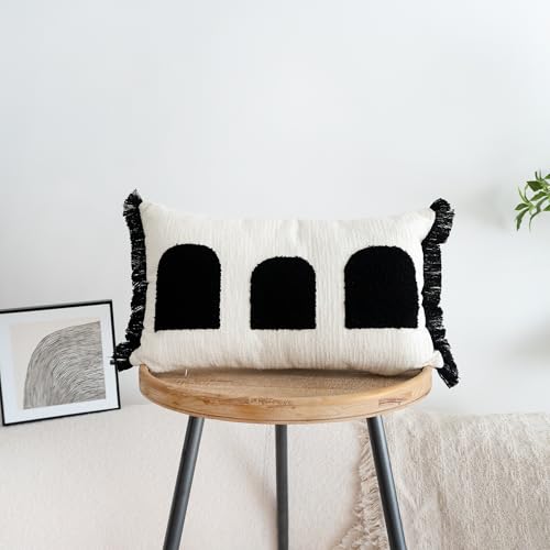VANNCIO Black White Lumbar Throw Pillow Cover, 12x20 inch, 1PCS (White, 12x20)