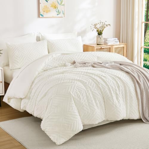 Andency King Size Comforter Set, Ivory, 7 Pieces - Bed in a Bag King, Soft Lightweight Fluffy Polyester, Boho Tufted Reversible Bedding Comforter Sets with Sheets, All Season