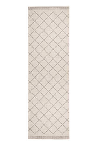 Hanse Home NORTHRUGS Corsica Indoor and Outdoor Rug 80 x 250 cm Reversible Rug Weatherproof Modern Geometric Pattern Runner for Balcony Patio Garden Conservatory Living Room Waterproof in Grey Cream