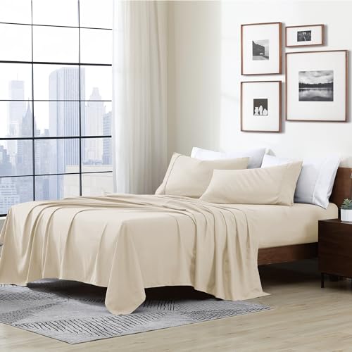 Cathay Home Essentials Ultra Soft Hypoallergenic Wrinkle Resistant Double Brushed Microfiber Bedding Sheet Set, Cream, Full