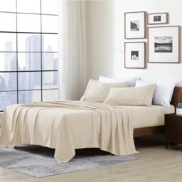 Cathay Home Essentials Ultra Soft Hypoallergenic Wrinkle Resistant Double Brushed Microfiber Bedding Sheet Set, Cream, Full