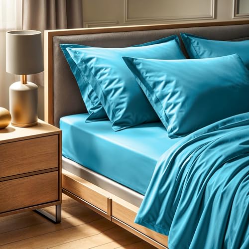 Premium Ranforce Single Fitted Sheet (90 x 200 + 30 cm), 100% Cotton, 155 Thread Count, Turquoise, Machine Washable at 30°C, Soft & Durable for Comfort