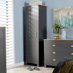 Home Source Bedroom Furniture, 1 Door Slim Wardrobe, Oak Effect Top, Dark Grey