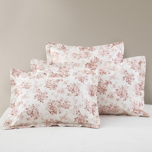 "DAUAOTO King Size Pillowcases, Cotton Shams Pillow Cover 2 Pieces Set 20""x36"", Toile Rose Floral Pattern, Pale Red"