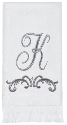 Avanti Linens Soft & Absorbent Cotton Towel, R-Scroll, Cursive Style Decor, White, K