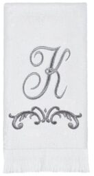 Avanti Linens Soft & Absorbent Cotton Towel, R-Scroll, Cursive Style Decor, White, K