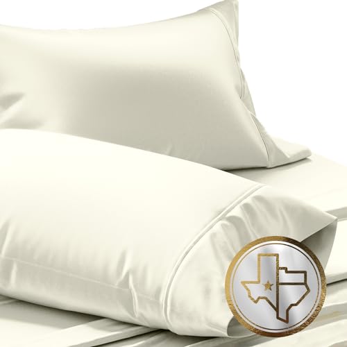 TEXAS LINEN CO. Luxurious Soft Egyptian Quality 1000TC Pillowcases 100% Cotton Set of 2 Pillowcases Satin Weave Duvet Cover for Sleeping Cool Sand King Pillowcases for
