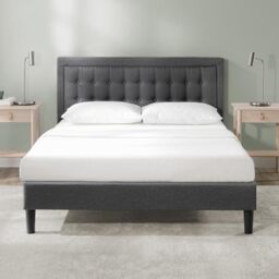 ZINUS Dachelle 35 cm Upholstered Platform Bed Frame - Mattress Foundation - Wood Slat Support - For Adults, Kids, Teenagers - Easy Assembly - Single - Dark Grey