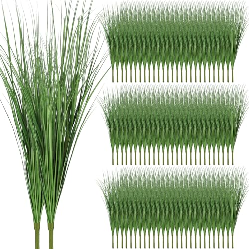 Tigeen 72 Pcs Artificial Plants Tall Onion Grass 33 Inch Greenery UV Resistant Outdoor Faux Tall Grass Plants for Home Indoor Outdoor Fake Shrubs Flowers Room Vase Planters Decor (Green)