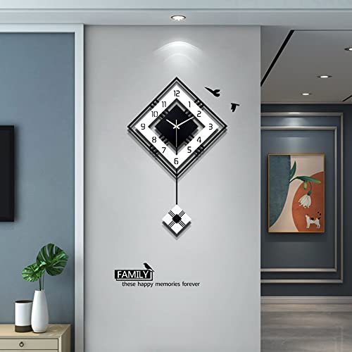 Lrfzhicg Modern Wall Clock for Living Room Decor Pendulum Large Silent Big Kitchen Wall Clock for Bedroom Black and White Decorative Office Non Ticking Battery Operated Wall Watch 26 Inch
