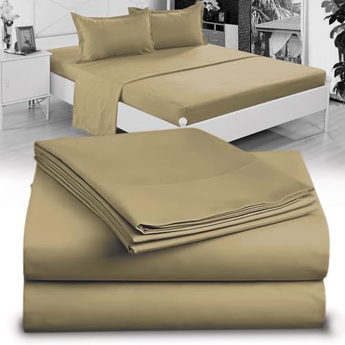 "Twin XL 100% Microfiber Double Brushed Sheet Set - Extra-Soft & Wrinkle-Free - 15"" Deep Pockets, 39"" x 80"" - Ideal for Dorms, Hospitals & Split King Beds - 3 PC Set (Twin XL, Taupe)"