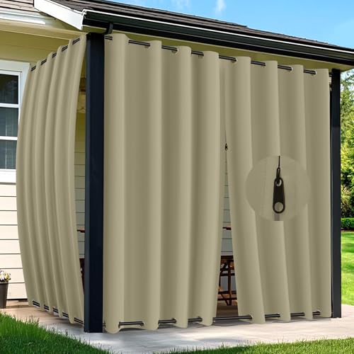 Arfntevss Outdoor Curtains for Patio Waterproof 2 Panels Blackout Curtains 108 inch Long with Zipper Top & Bottom Grommet Sun Blocking Outdoor Privacy Drape for Gazebo Porch Pergola (54x108, Khaki)