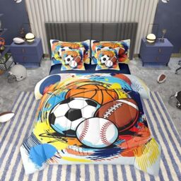 Feelyou Boys Sports Comforter Set with Sheets 7 Piece Full Size Football Baseball Soocer Basketball Bedding Set for Kids Sports Lover Gifts Bed in a Bag Teens Ball Game Room Decor Soft Microfiber