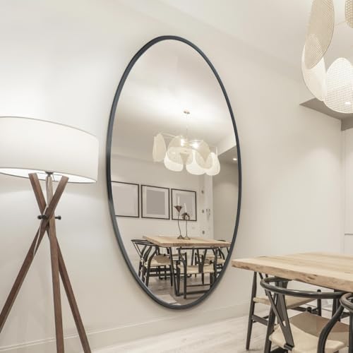 "MirrorOutlet The Ovale - Large Black Framed Oval Pond Wall Mirror 79"" X 44"" (200cm X 112cm) Silver Mirror Glass On A Black Backing."