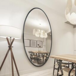 "MirrorOutlet The Ovale - Large Black Framed Oval Pond Wall Mirror 79"" X 44"" (200cm X 112cm) Silver Mirror Glass On A Black Backing."