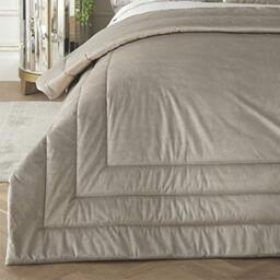 Laurence Llewelyn-Bowen - Oyster Linen Velvet Bedspread - L220cm x W150cm - Box Frame Stitch - Luxury Quilted Bedspread in Silver Oyster - Super Soft Velvet Throw Blanket for Bed - Velvet Quilt
