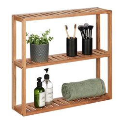 Relaxdays Wall Shelf, 3 Levels, Narrow Wooden Storage, Bathroom, Kitchen, Standing & Hanging, 54 x 60 x 15 cm, Natural, Wood