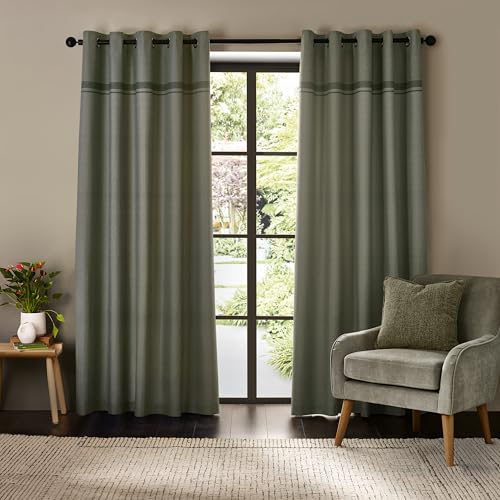 Catherine Lansfield Melville 90x90 Inch Lined Eyelet Curtains Two Panels Green