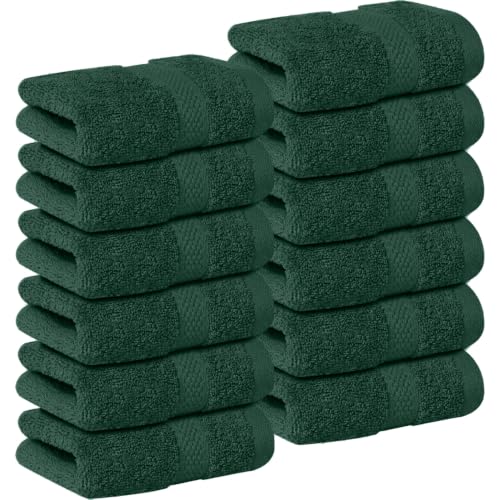 DAN RIVER 12-Pack Premium 100% Cotton Huntergreen Face Towels for Bathroom - Reusable Face Wash Cloths for Showering 12x12 Inches - 550 GSM Super Soft & Absorbent Luxury WashCloths for Body, Spa & Gym
